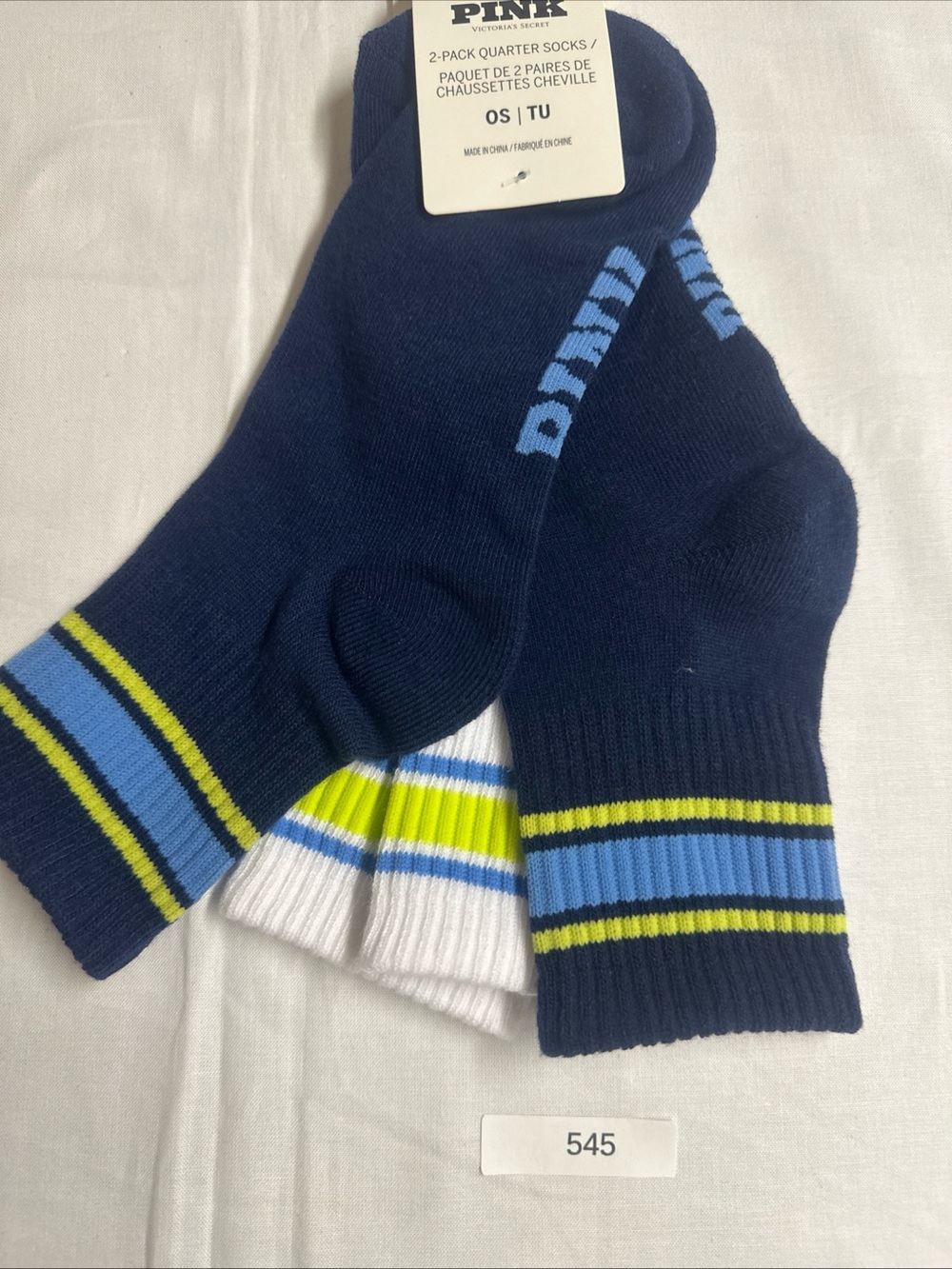 PINK Victoria's Secret Quarter Socks - Navy & White Striped (2-Pack)